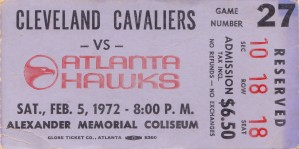 1972 Atlanta Hawks vs. Cleveland Cavaliers NBA Basketball Ticket Stub Art_Old Ticket Stubs